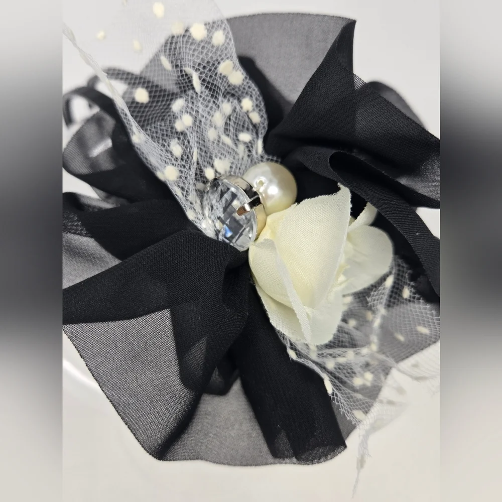HANDMADE SET OF 4 BLACK FASCINATOR HEADBAND HAIR ACCESSORY BACHELORETTE WOMEN OS